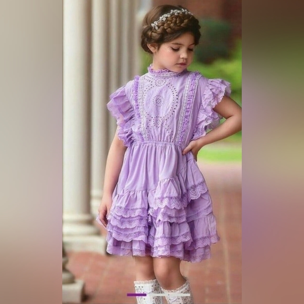 Trish Scully children’s Purple dress with eyelet, lace, and ruffles Girls Size 4